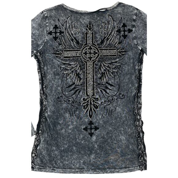 Vocal Cross Logo Tee Gray Black Medium Long Sleeve Goth Grunge Punk Edgy - Picture 8 of 12